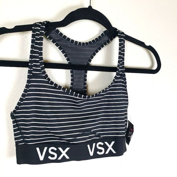 Women's Victoria Secerts Black White Striped  Razorback Sports Bra Size Small - Picture 3 of 9